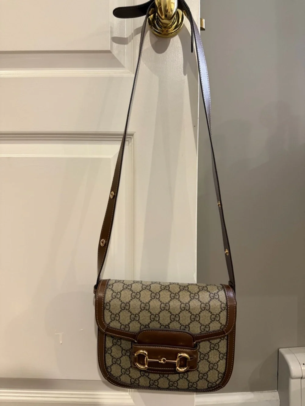 Brown GG Horsebit Canvas Shoulder Bag - Picture 2 of 6
